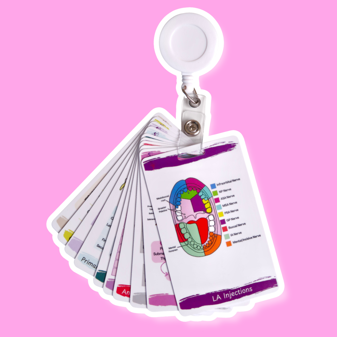 Dental Hygiene Clinical Reference Card Pack (14 Cards + Badge Reel)